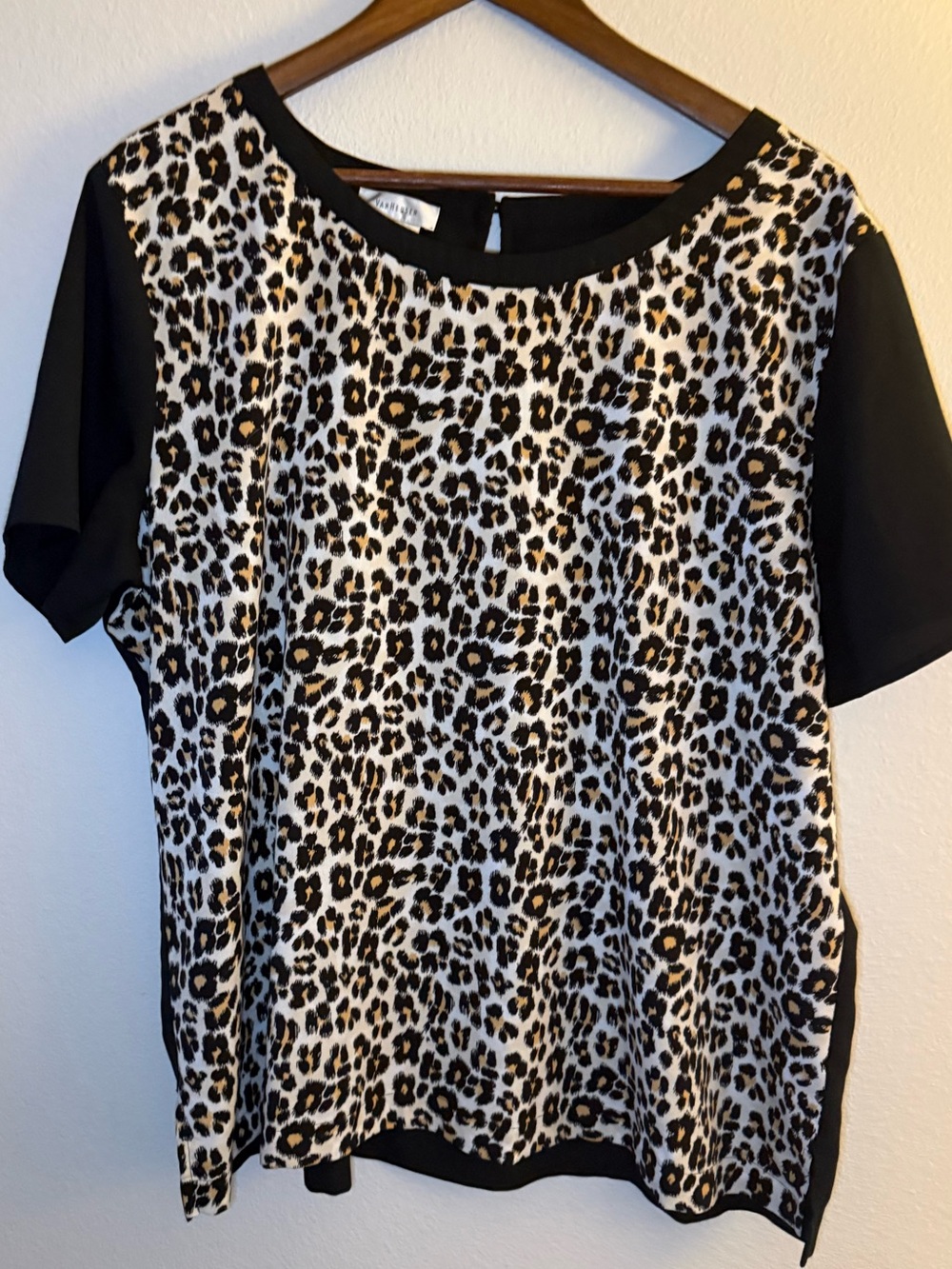Van Heusen Leopard Print Short Sleeve Top - Black/Tan